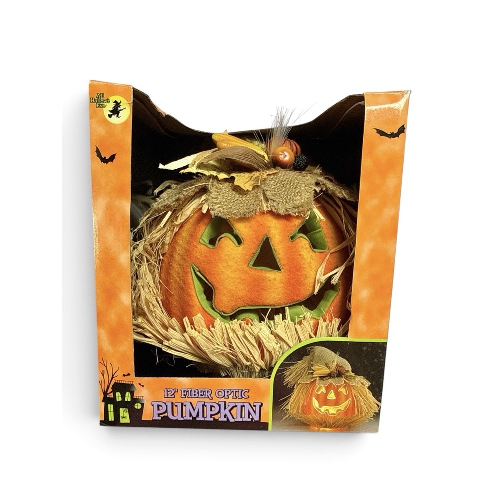 Vintage 12" Halloween Color Changing Fiber Optic Jack O' Lantern Pumpkin NEW